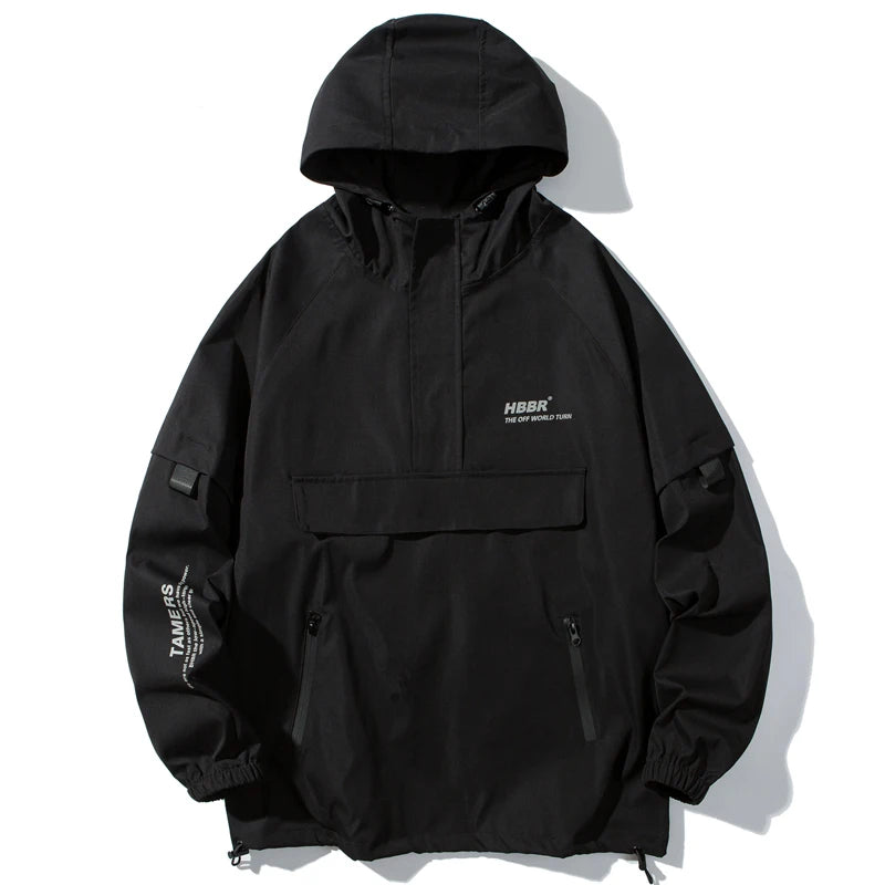 Men's Streetwear Hoodie Black Windbreaker Hip-Hop